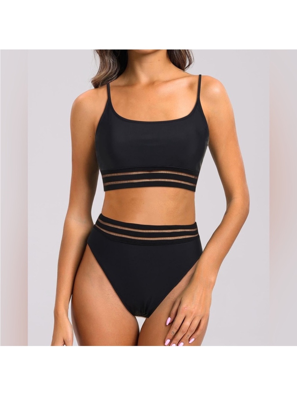 Hi rise mesh waist bikini